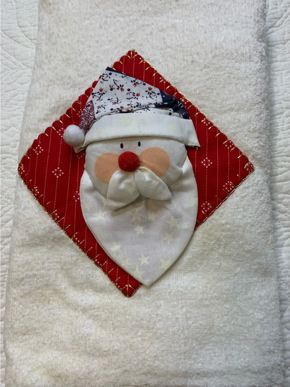 Holiday Artisan Quilted Santa Face Hand Towel Accent - Red and White
